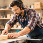 Carpenter measuring timber during residential home construction in Melbourne