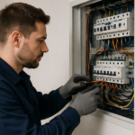 Electrician installing electrical wiring in a commercial building in Melbourne
