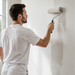 Professional painter painting an interior wall of a modern home in Melbourne